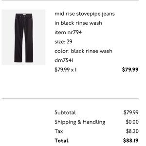 mid rise stovepipe jeans in black rinse wash
